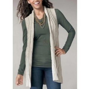 Cabi Oatmeal Long Sweater Vest Cableknit